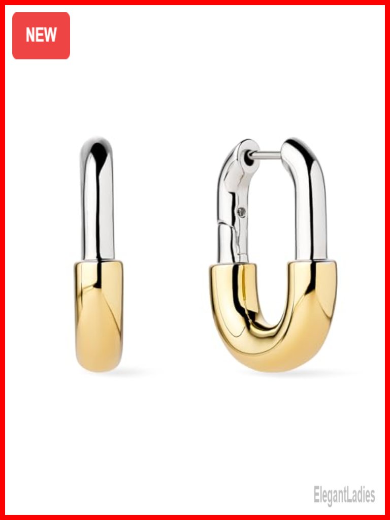 Rectangle Brynlet Hoop Earrings - Sterling Silver Base With 14k Gold & Silver
